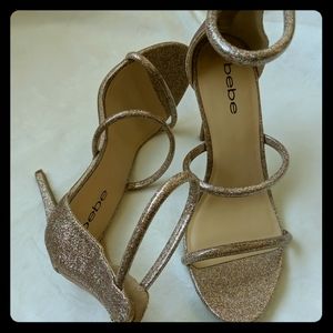 Pink rose Glitter Bebe Heels in Sz 8